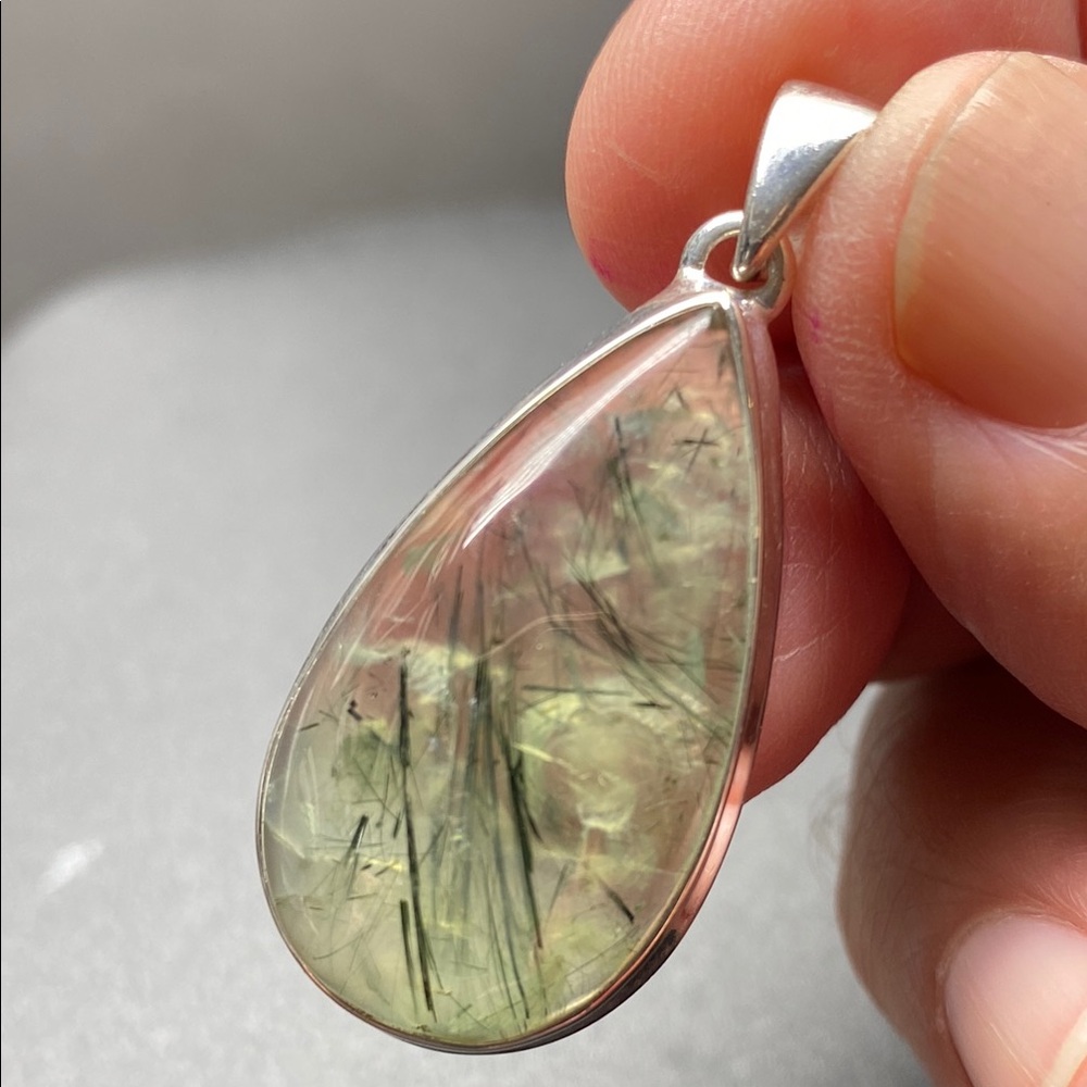 Green Actinolite in Prehnite in Solid Sterling Silver 925 - Picture 6 of 8